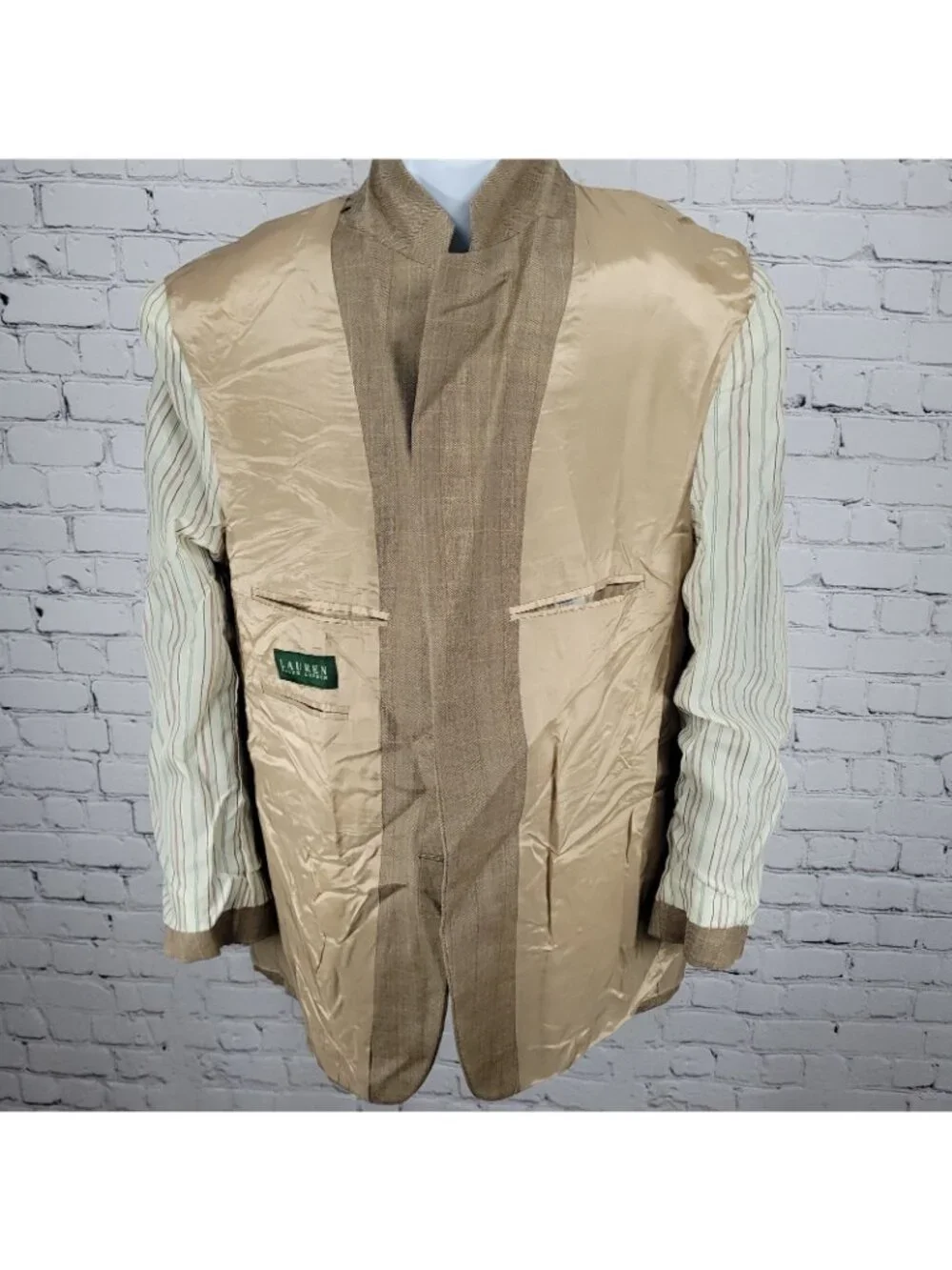Lauren Ralph Lauren Tan Silk Wool 2 Button Vented Notch Blazer Sport Coat 43R